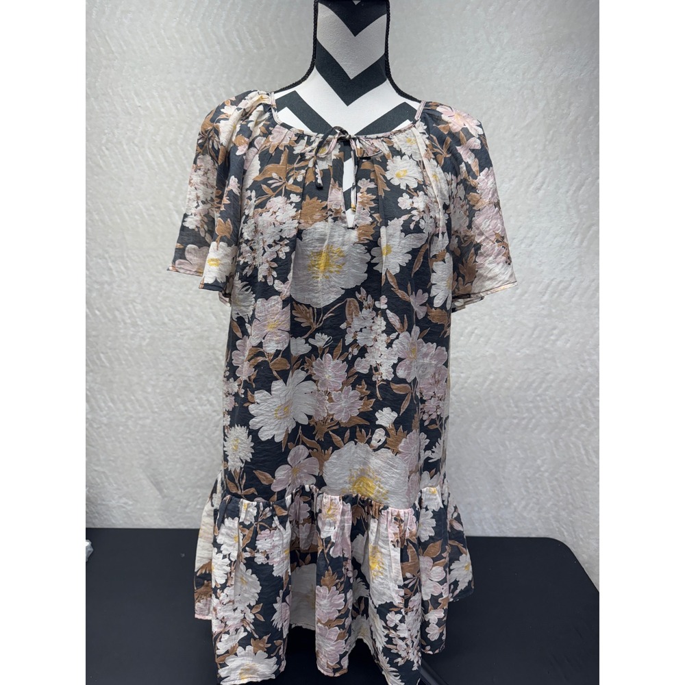 Abercrombie & Fitch Floral Mini Dress Brown Cream Flutter Sleeve Small 159-591